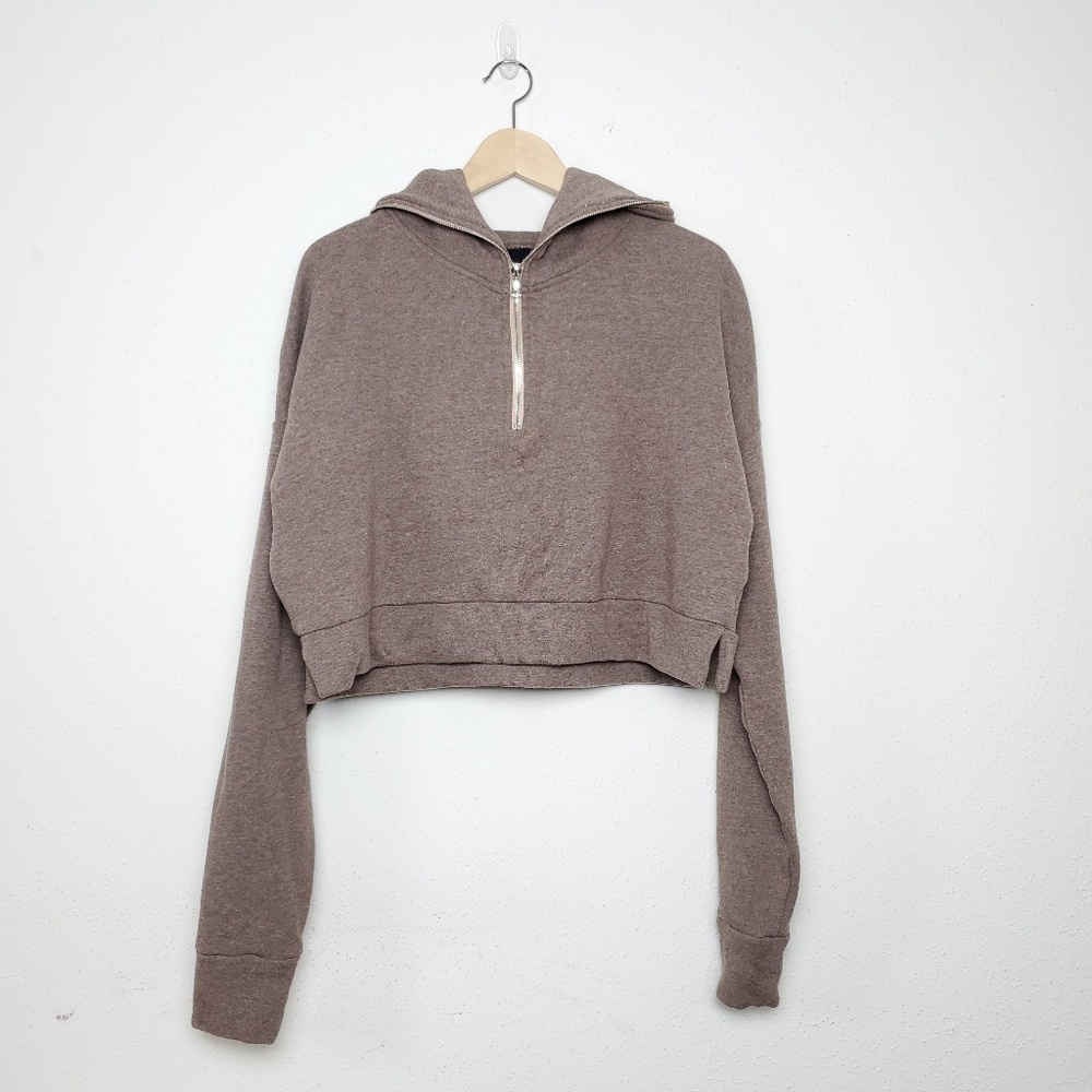 Adyn  zipper boxy crop  cotton hoodie O/S
